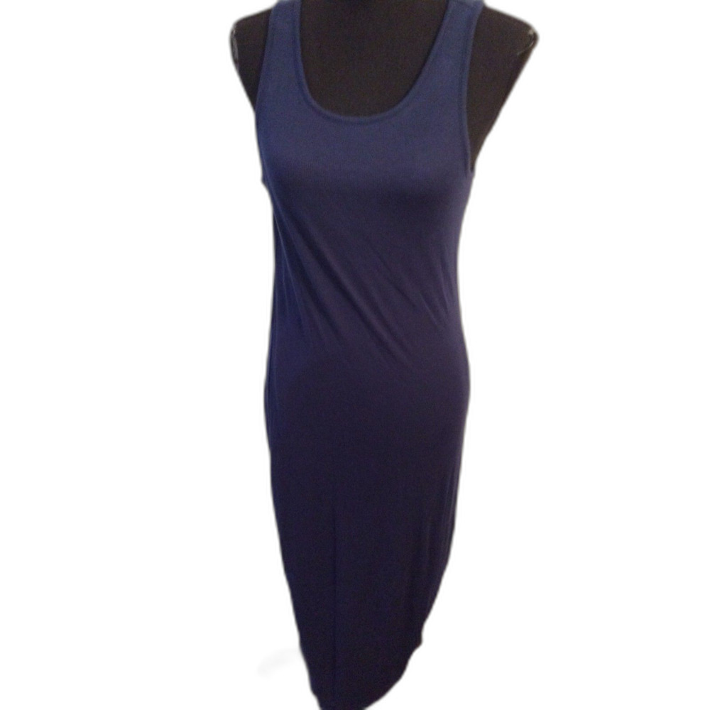 Quince Tencel Navy Blue Maxi Ribbed Dress VNC Large L Lined